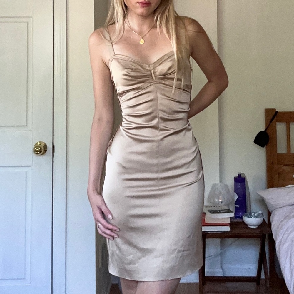 BCBGMaxazria Ruched Satin Dress